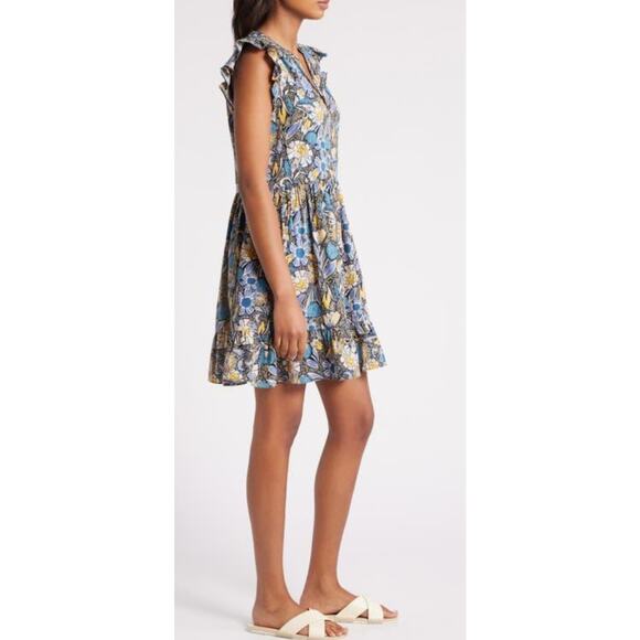 Evereve Caslon Print Ruffle Shoulder Dress Size Small - Picture 1 of 9